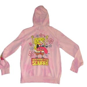 H&M Spongebob Squarepants Pullover Hoodie Women Size S  Pink Tie Dye Go Square